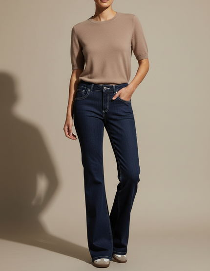 Pantalon Patte D'Éléphant Jean Bleu Marine Évasé Classique