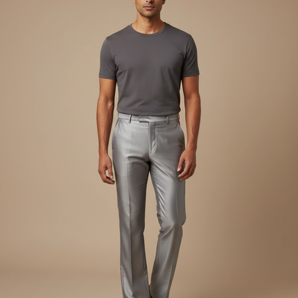 Pantalon Patte D'Éléphant Homme Gris Clair Brillant Élégant - Argenté Satin