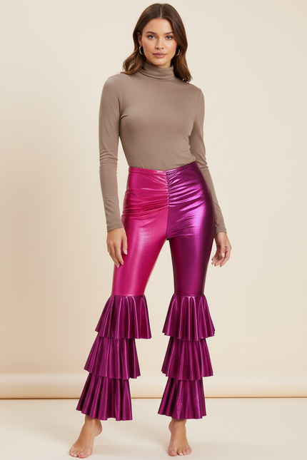 Pantalon Patte D'Éléphant Métallique Bicolore Volants Évasé Disco - Multicolore Polyester