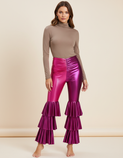 Pantalon Patte D'Éléphant Métallique Bicolore Volants Évasé Disco - Multicolore Polyester