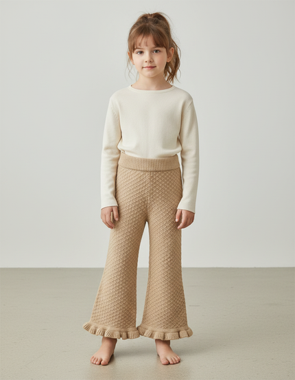 Pantalon Patte D'Éléphant Maille Beige Évasé Enfant Confortable