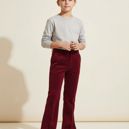 Pantalon Patte D'Éléphant Velours Rouge Bordeaux Évasé Élégant