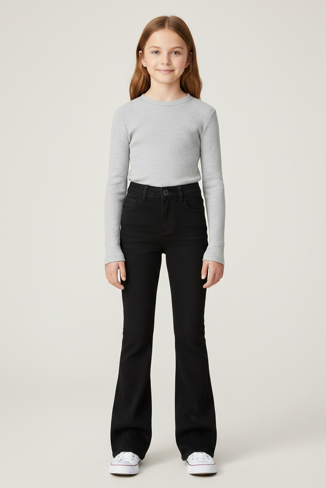 Pantalon Patte D'Éléphant Noir Denim Évasé Classique - Jean