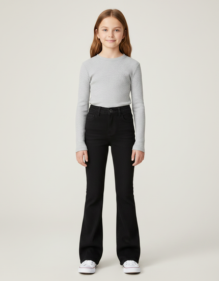 Pantalon Patte D'Éléphant Noir Denim Évasé Classique - Jean
