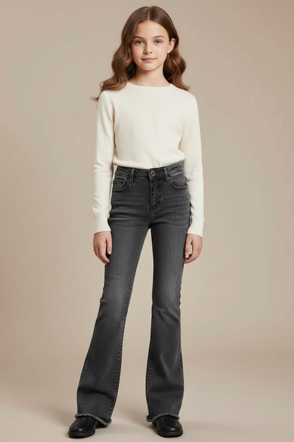 Pantalon Patte D'Éléphant Gris Taille Haute Évasé Enfant - Jean