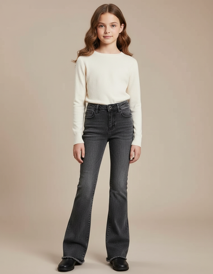 Pantalon Patte D'Éléphant Gris Taille Haute Évasé Enfant - Jean