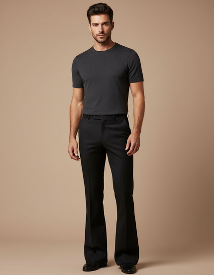 Pantalon Patte D'Éléphant Noir Ajusté Homme Élégant Classique - Gabardine