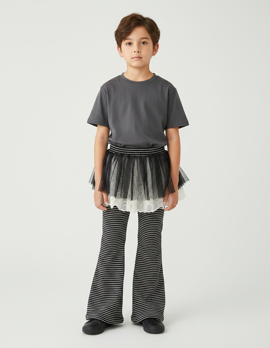 Pantalon Patte D'Éléphant Rayé Noir Blanc Évasé - Multicolore Maille