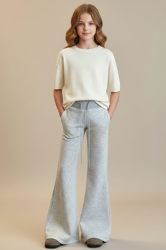 Pantalon Patte D'Éléphant Gris Chiné Ample Molleton Décontracté