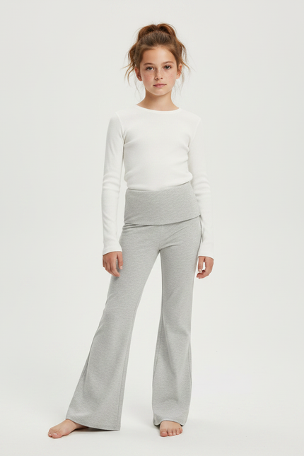 Pantalon Patte D'Éléphant Gris Chiné Évasé Confortable Doux - Molleton