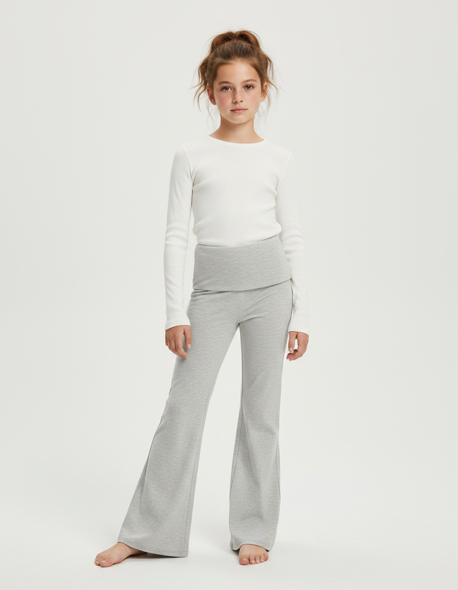 Pantalon Patte D'Éléphant Gris Chiné Évasé Confortable Doux - Molleton