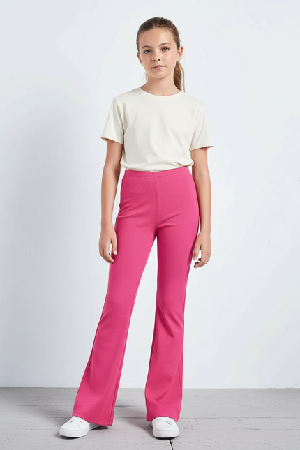 Pantalon Patte D'Éléphant Rose Vif Élastique Confortable Fille - Maille