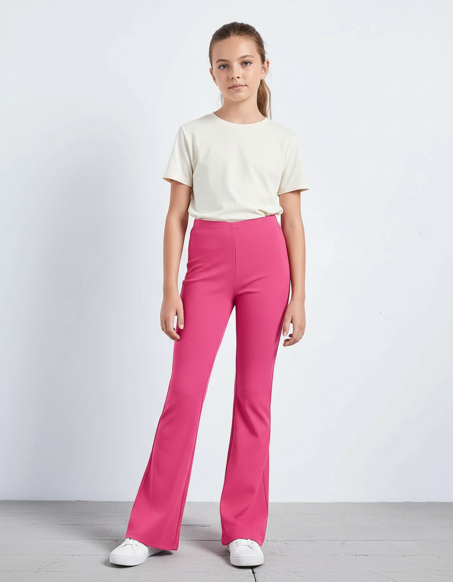 Pantalon Patte D'Éléphant Rose Vif Élastique Confortable Fille - Maille