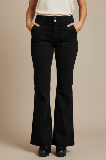 Pantalon Patte D'Éléphant Noir Denim Taille Haute Évasé - Jean