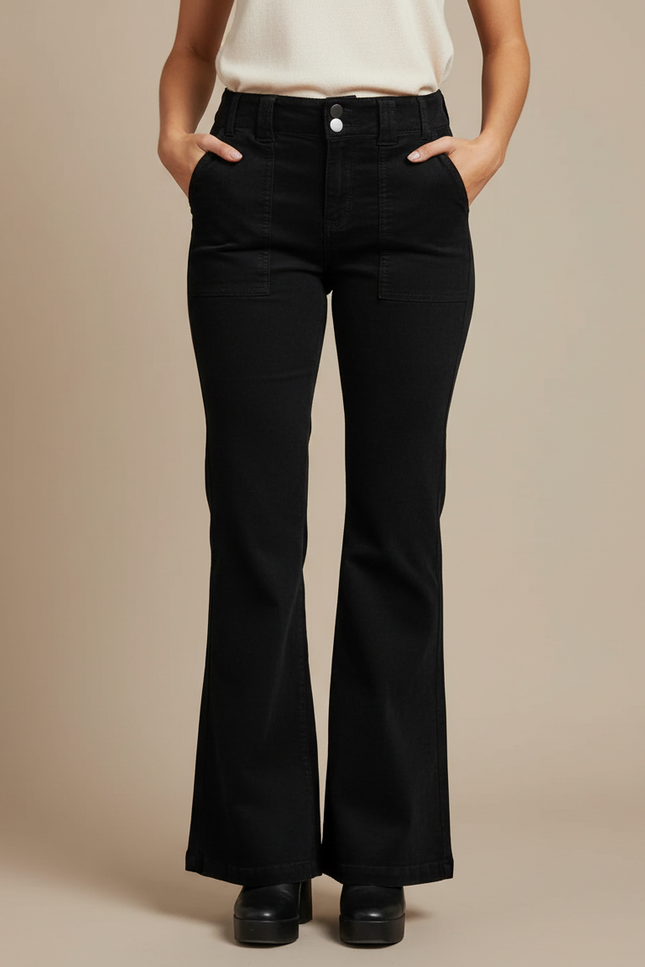 Pantalon Patte D'Éléphant Noir Denim Taille Haute Évasé - Jean
