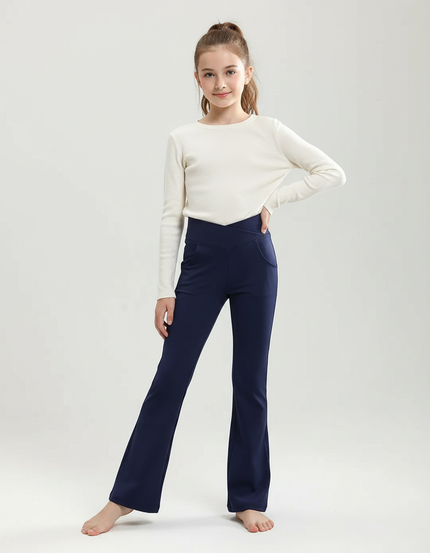 Pantalon Patte D'Éléphant Bleu Marine Évasé Confortable Fille - Polyester