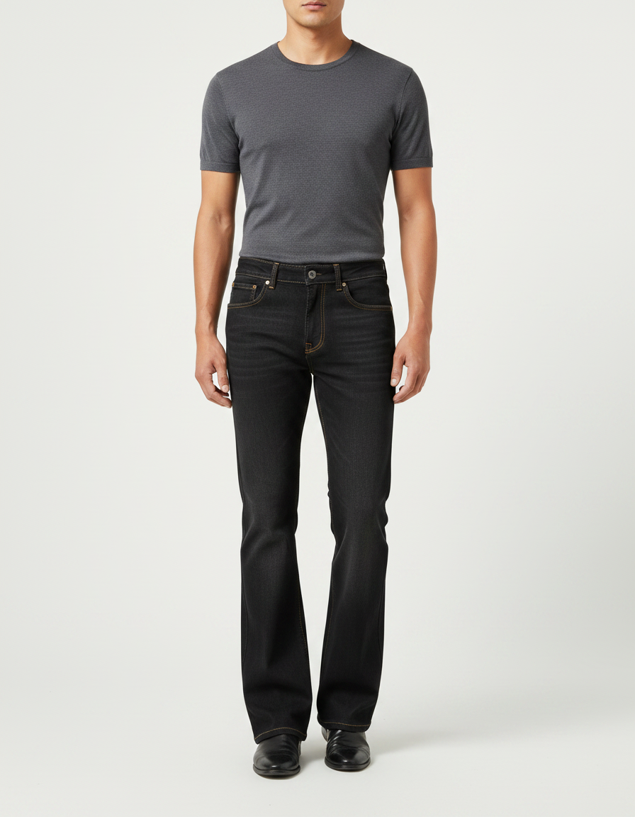 Pantalon Patte D'Éléphant Noir Jean Confortable Homme Décontracté