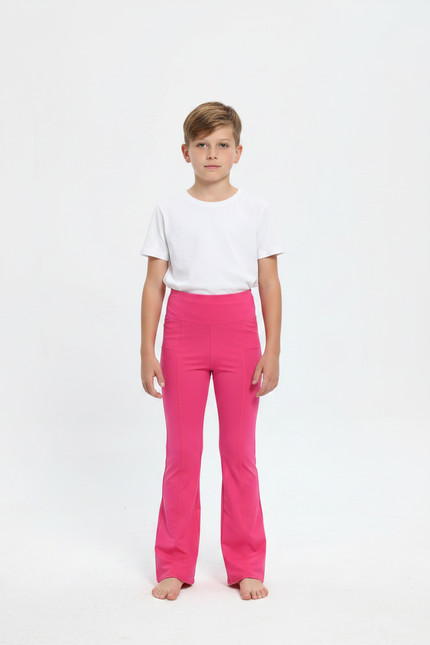 Pantalon Patte D'Éléphant Rose Vif Taille Haute Fluide - Polyester