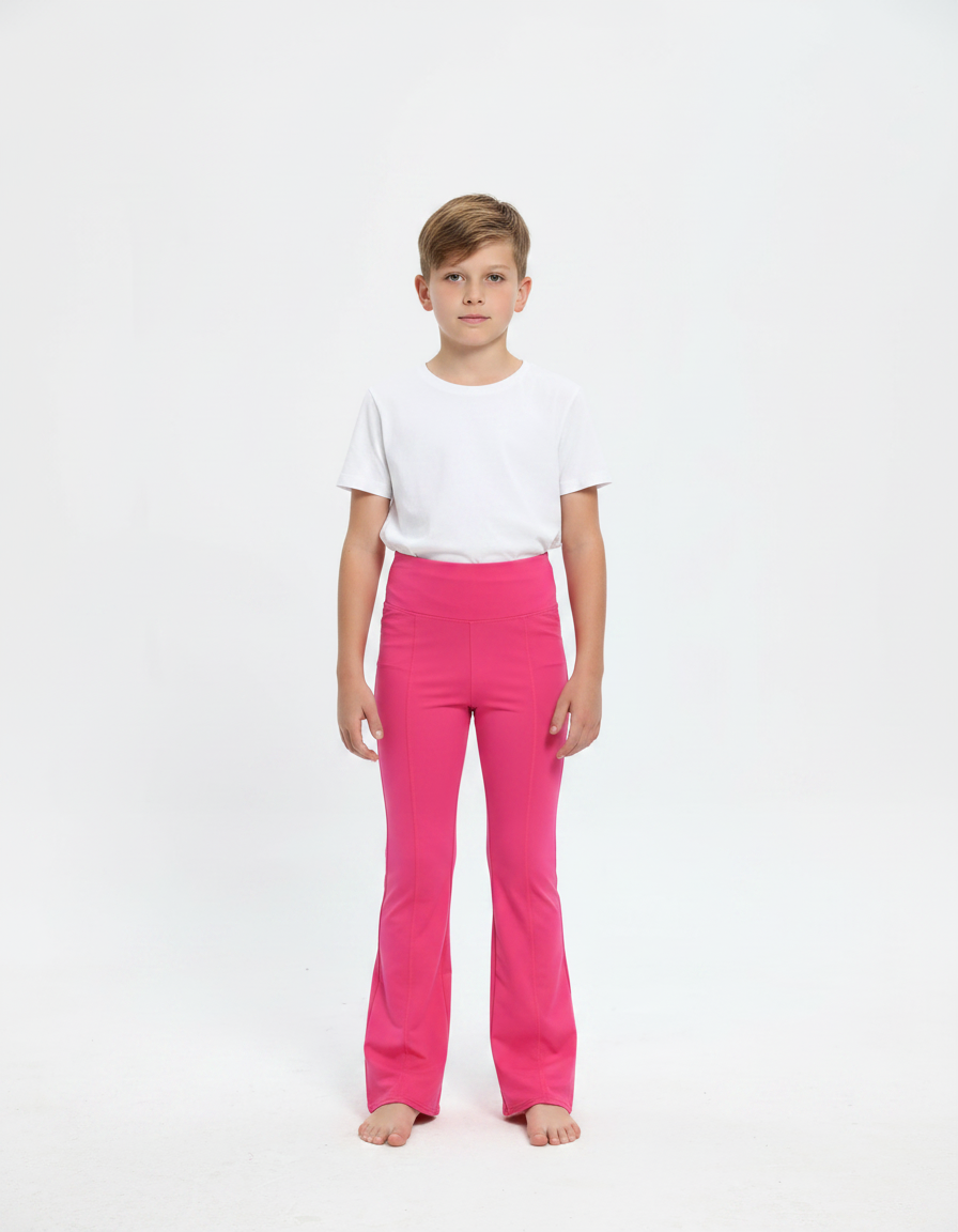 Pantalon Patte D'Éléphant Rose Vif Taille Haute Fluide - Polyester