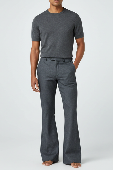 Pantalon Patte D'Éléphant Homme Gris Formel Évasé Élégant - Laine