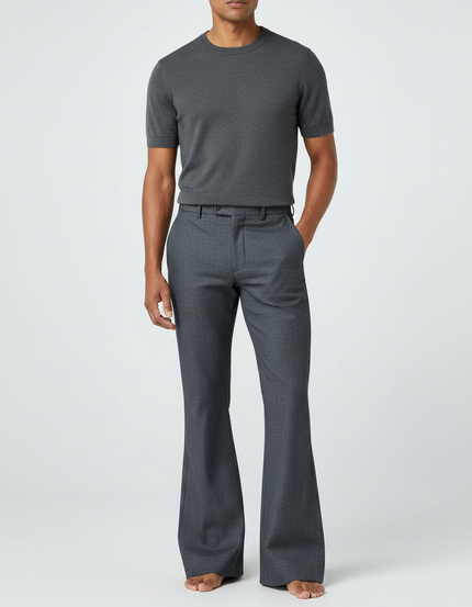 Pantalon Patte D'Éléphant Homme Gris Formel Évasé Élégant - Laine