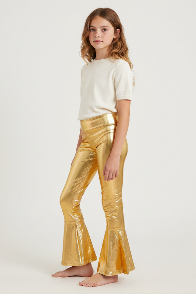 Pantalon Patte D'Éléphant Or Brillant Évasé Disco Fille - Doré Polyester