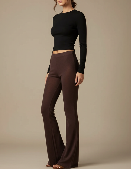 Pantalon Patte D'Éléphant Marron Évasé Confortable Femme - Maille