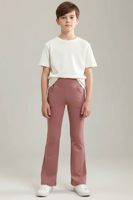 Pantalon Patte D'Éléphant Rose Poudré Taille Haute Confortable Enfant - Polyester