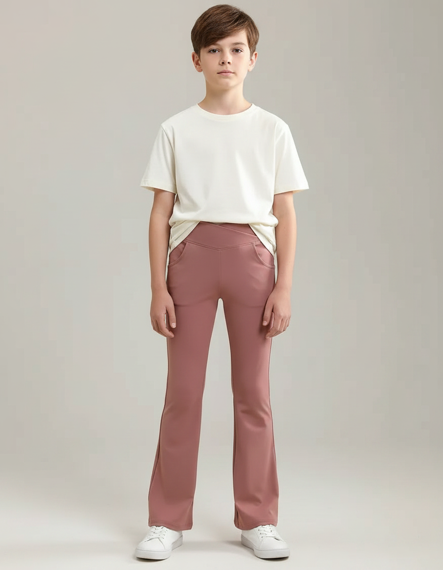 Pantalon Patte D'Éléphant Rose Poudré Taille Haute Confortable Enfant - Polyester