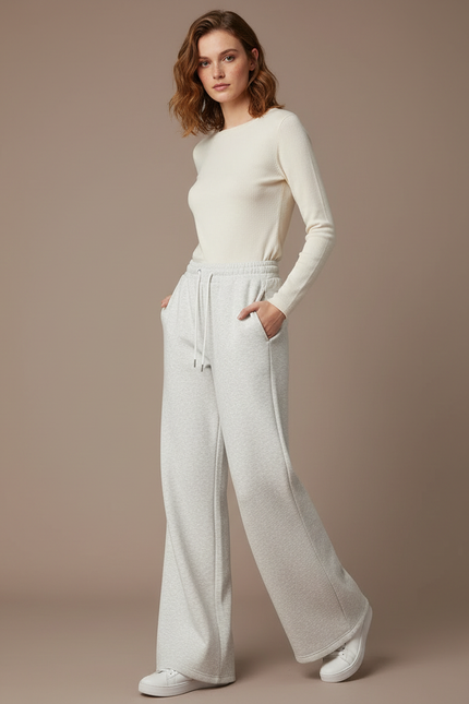 Pantalon Patte D'Éléphant Gris Clair Ample Décontracté Molletonné