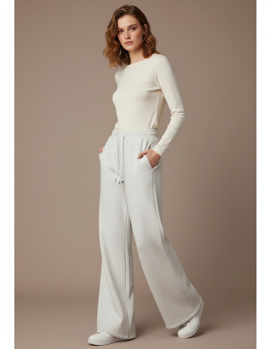 Pantalon Patte D'Éléphant Gris Clair Ample Décontracté Molletonné