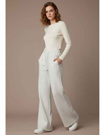Pantalon Patte D'Éléphant Gris Clair Ample Décontracté Molletonné