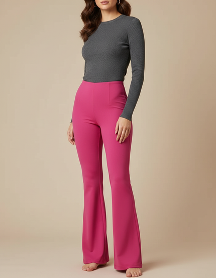 Pantalon Patte D'Éléphant Fuchsia Taille Haute Évasé Fluide - Rose Polyester