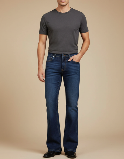 Pantalon Patte D'Éléphant Jean Bleu Stretch Évasé Homme