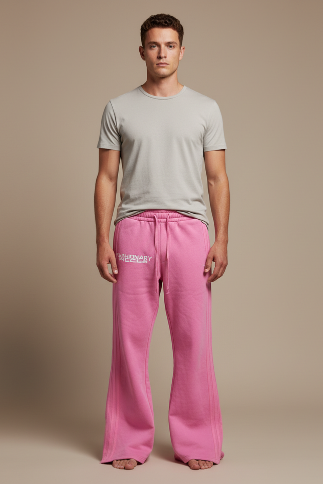 Pantalon Patte D'Éléphant Rose Décontracté Ample Streetwear - Molleton