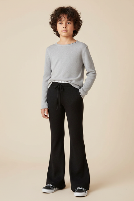 Pantalon Patte D'Éléphant Noir Côtelé Décontracté Enfant Garçons - Maille