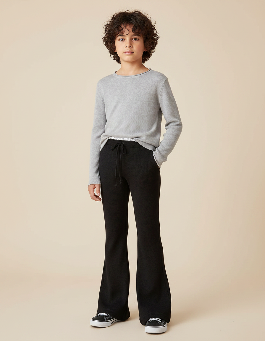 Pantalon Patte D'Éléphant Noir Côtelé Décontracté Enfant Garçons - Maille