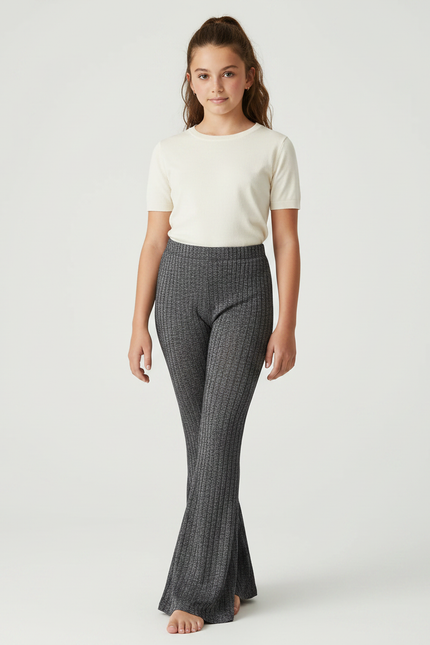 Pantalon Patte D'Éléphant Gris Côtelé Évasé Confortable - Maille
