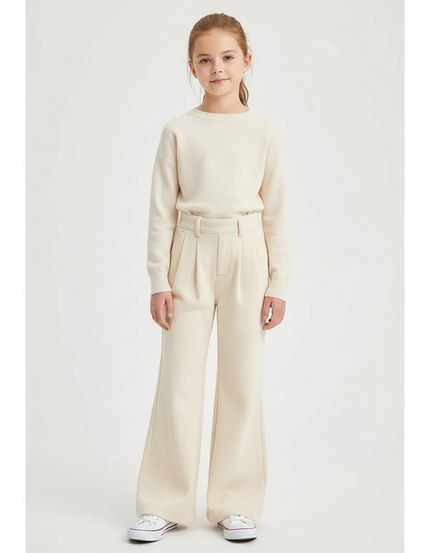 Pantalon Patte D'Éléphant Écru Molleton Ample Décontracté Fille - Beige