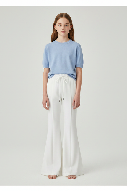 Pantalon Patte D'Éléphant Blanc Évasé Fluide Décontracté Fille - Viscose