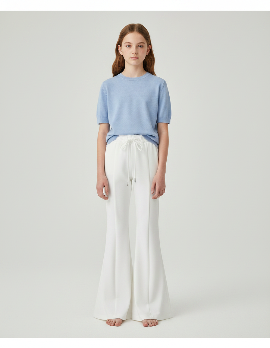 Pantalon Patte D'Éléphant Blanc Évasé Fluide Décontracté Fille - Viscose