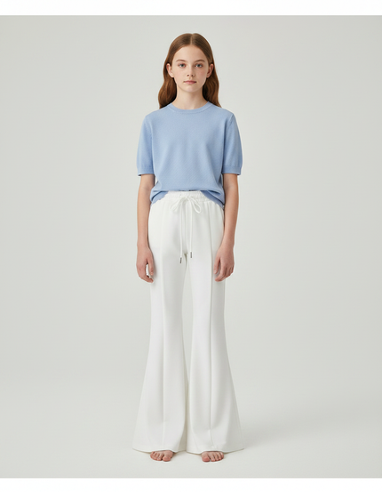 Pantalon Patte D'Éléphant Blanc Évasé Fluide Décontracté Fille - Viscose
