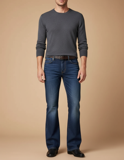 Pantalon Patte D'Éléphant Homme, Jean Bleu Évasé Classique Décontracté