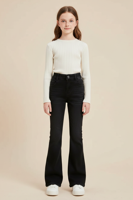 Pantalon Patte D'Éléphant Noir Jean Évasé Décontracté Fille