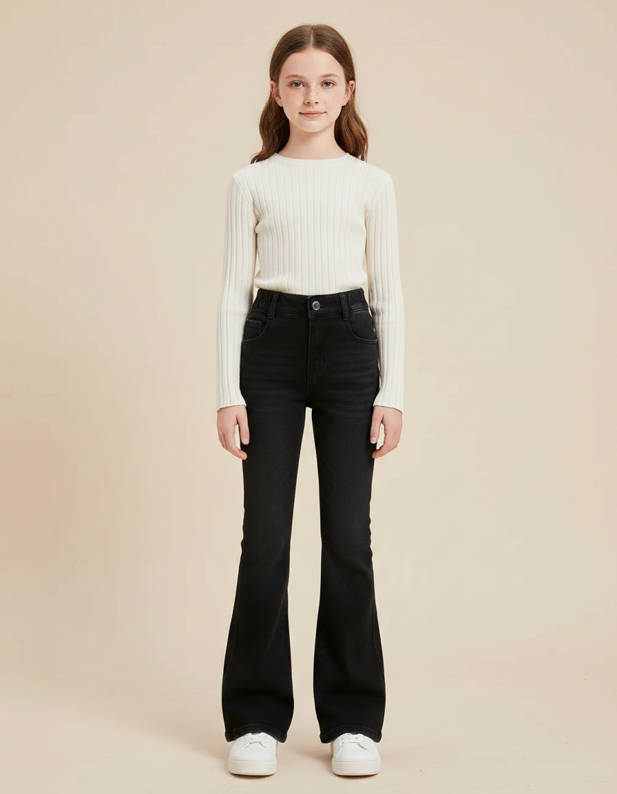 Pantalon Patte D'Éléphant Noir Jean Évasé Décontracté Fille