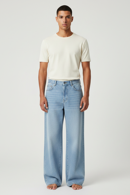 Pantalon Patte D'Éléphant Jean Ample Décontracté Bleu Clair Homme