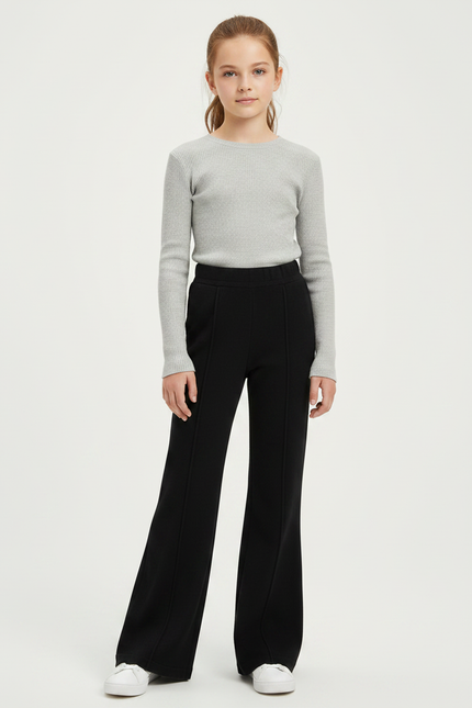 Pantalon Patte D'Éléphant Noir Confortable Évasé Fille - Molleton