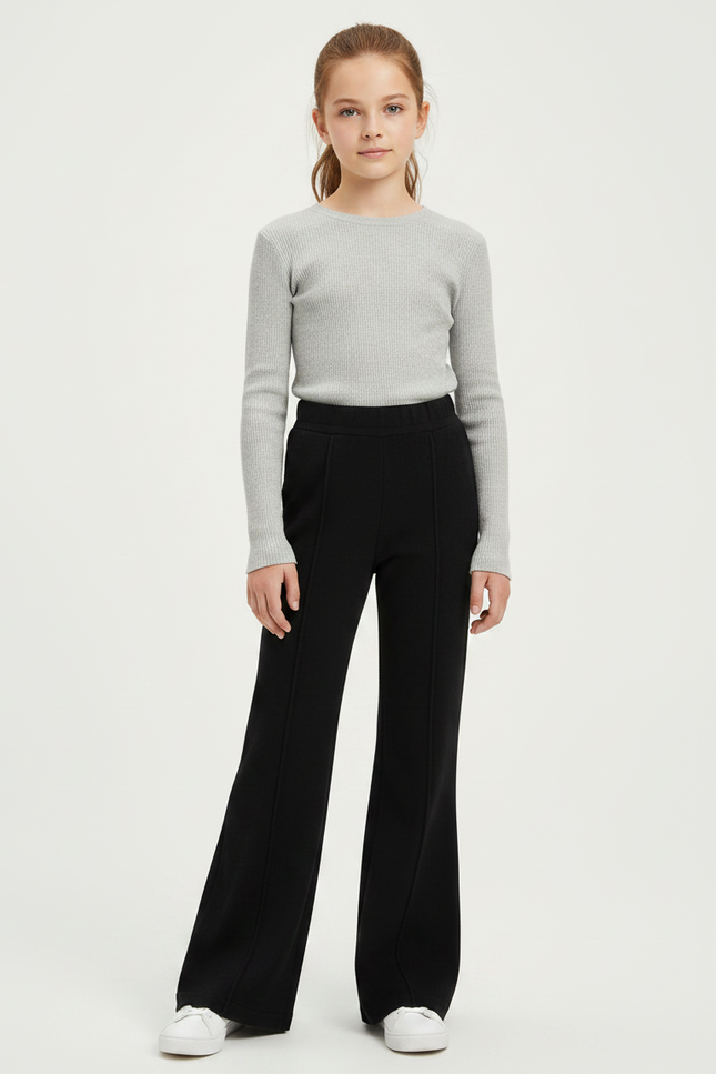 Pantalon Patte D'Éléphant Noir Confortable Évasé Fille - Molleton