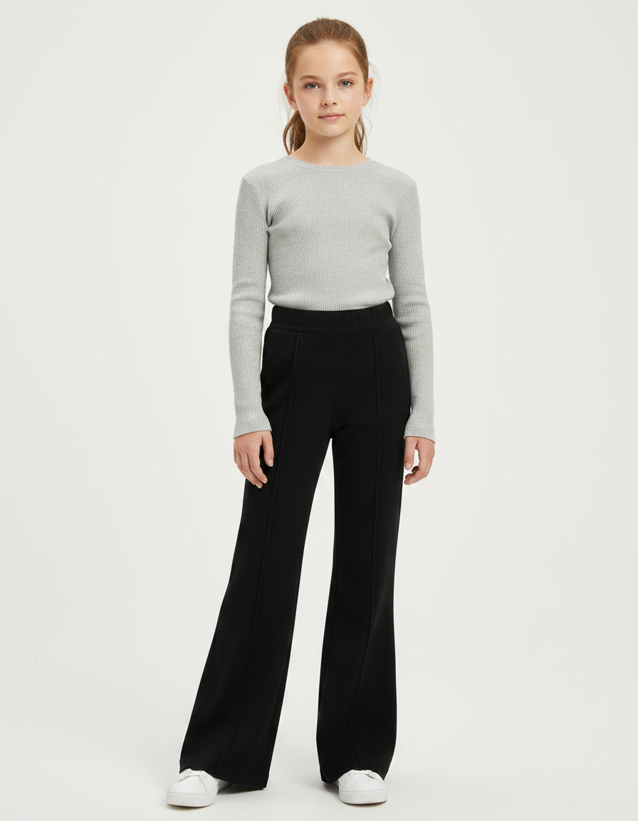 Pantalon Patte D'Éléphant Noir Confortable Évasé Fille - Molleton
