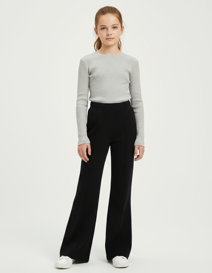 Pantalon Patte D'Éléphant Noir Confortable Évasé Fille - Molleton